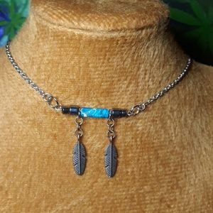 Howlite Hematite & Feather Pendant